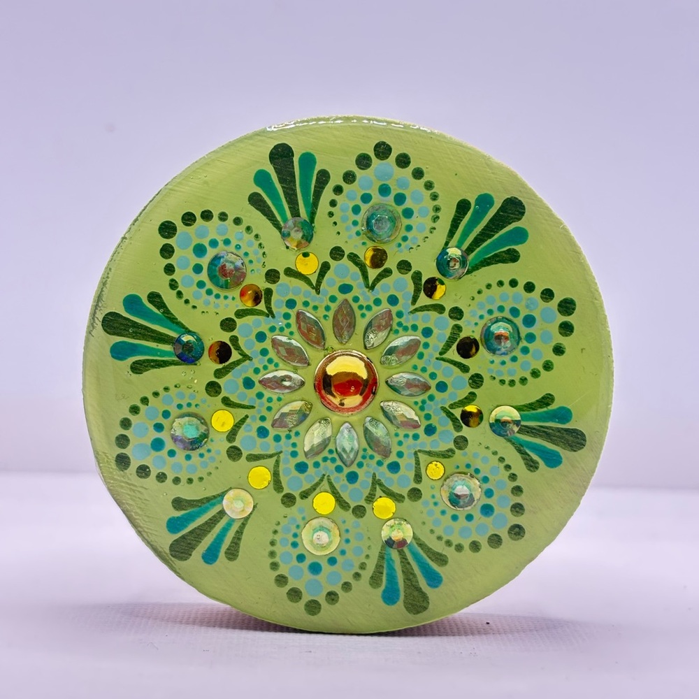Bamboo Magnetic Bottle Opener – Hand Painted Mandala Design with Resin finish.